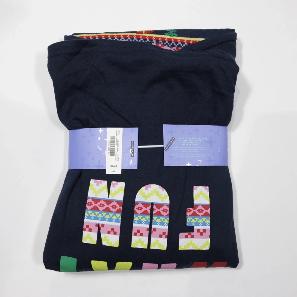 Sleep Chic Women's Christmas Pajama Set 2-Piece Graphic Tee & Pants Navy Size S - Picture 6 of 8